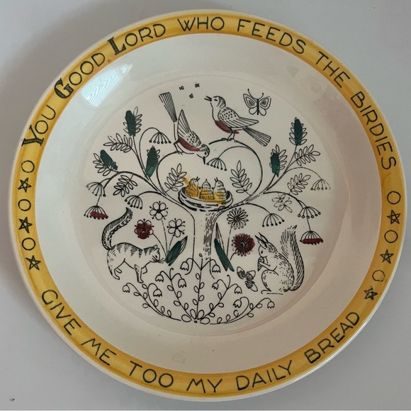 Stavangerflint Norway Childs Blessing Plate Tree Feed the Birdies Ann Lofthus - Picture 2 of 7